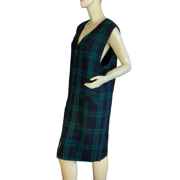 VINTAGE 1990'S SAG HARBOR BLUE & GREEN PLAID WOOL BLEND JUMPER DRESS (14) - Picture 5 of 12